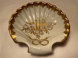 BB Birks France Shell Shaped Porcelain Hand Painted Gold ...