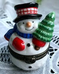 FIGI - PORCELAIN HINGED TRINKET BOX - SNOWMAN AND TREE | eBay