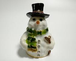 Collectible Thimble, Snowman Figurine, Enamel Metal ...