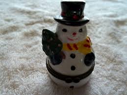 Small Snowman Shape Trinket Box, Painted Ceramic, Nicely ...