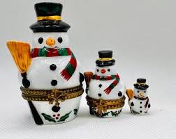 SNOWMAN Nesting Dolls Set ~ Limoges Trinket Box ~ Peint Main ...