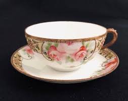 VINTAGE HAND PAINTED NIPPON TEA CUP AND SAUCER WITH ROSES AND DOTTING DESIGN | eBay