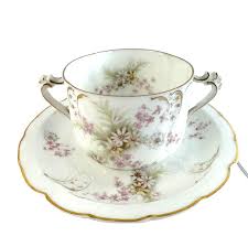 Antique R C Thomas SEVRES Germany 2 Handle Tea Cup & Saucer Floral Embossed 14k - Etsy