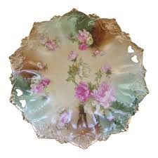 Antique M Z Austria Moritz Zdekaue Green & Brown W/ Roses Cake Plate | Chairish