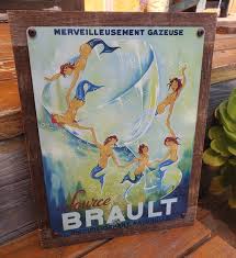 Vintage Brault Champagne Mermaids Poster Art Metal Sign Reclaimed Wood Frame - Etsy Israel