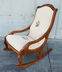 Antique /vintage rocking chair floral white/cream cushion ...