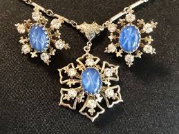 Vintage Blue Lindy Star Necklace/Choker Earrings Rhinestones ...
