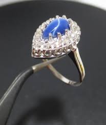 ESTATE 14K WG BLUE STAR SAPPHIRE & DIAMOND CLUSTER RING SZ ...