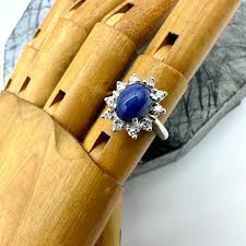 Vintage 14k White Gold Star Sapphire & Diamond Halo Cocktail ...
