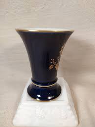 Jeannette Echt Cobalt Cased Blue Bud Vase Gold Flowers ...