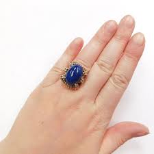 Buy Retro Vintage Lapis Lazuli Ring 14K Gold, Statement ...