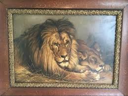 Geza Vastagh, Lion and Lioness, 1900s, Oil on Canvas, Framed ...