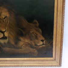 Sold at Auction: Lion & Lioness: Large Oil on Canvas