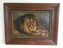 Geza Vastagh, Lion and Lioness, 1900s, Oil on Canvas, Framed