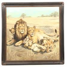 Lot - RARE EARLY RON ROPHAR "LION PRIDE" OIL ON CANVAS