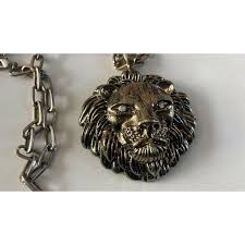 Vtg Lion Head Gold Metal Medallion Enamel Rhinestones ...