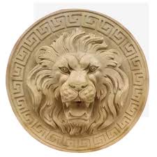 Marble relief lion head stone roundel – Marblebee