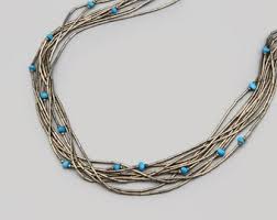 10 Strand Liquid Silver Necklace With Accent Turquoise Beads, 29" Inch Bold Heavy 52gr Necklace, Minimalist Southwestern Beaded Necklace - Etsy