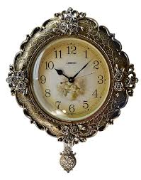 Round Silverish Gold Polyresin Pendulum Wall Clock ...