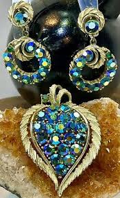 Lisner Signed Vintage AB green Blue Rhinestone Jewelry Set | eBay