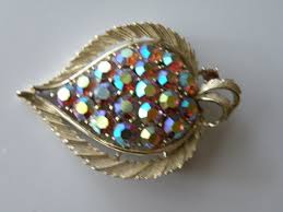 LISNER Leaf Brooch, Pin. Pink AB Rhinestones. Gold Tone Metal. - Etsy Australia