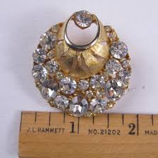 Rhinestones Clam Shell Style Large Goldtone Vintage Pin ...