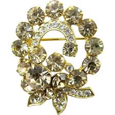 Eisenberg Gold-Tone Pinkish Prong Set Rhinestone Round ...