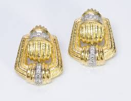 David Webb 18K Gold Platinum Diamond Earrings