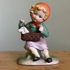 Vintage Girl with Puppy Dog in Basket Hand | Mercari