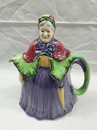 vintage Little Old Lady Granny Teapot Hand Painted Green Purple England 1930s | eBay