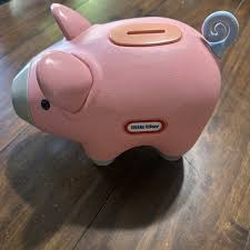 Little Tikes Pink Piggy Bank Pig Plastic Blue Curly Tail ...