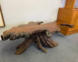 Vintage Live Edge Wood Coffee Table With Rustic Branch Wood Base - Etsy