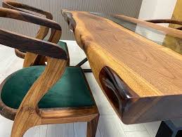 Custom Order Walnut Wood Transparent Clear Epoxy Resin Dining Table- Coffee Table- Kitchen Table- Round Sides- Office Table- %100 HANDMADE - Etsy