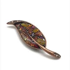 Vintage LC Signed Silver Multi Color Rhinestone Enamel Fall Leaf Brooch Pin | eBay
