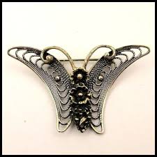 BEAU Sterling Silver Filigree Butterfly Pin Floral Back. For ...
