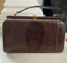 Vtg Alligator Purse, Lizard Skin Brown, Gold Tone Clasp, Handbag Purse Bag | eBay