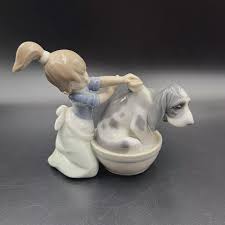 Lladro Bashful Bather Girl Washing Bathing Dog Figurine ...