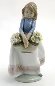 Sold at Auction: A Lladro figure of a girl with a basket of flowers, May Flowers Girl, model no. 5467. Marked under.