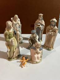 Vintage Hand Painted Large Scale Figure Porcelain Nativity Set ~ Beige & Blue Colors With Beautiful Facial Details ~ Figures Only - Etsy