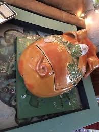 Italian Majolica Winking Pig Cookie Jar HandPainted Embossed Flowers A Few Chips | eBay