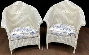 Sold at Auction: Pair Woven Wicker Armchairs w/ Custom Cushions