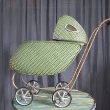 Antique Green Wicker Doll Carriage/ Pram / Baby Buggy ...