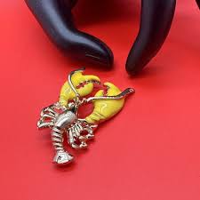 Vintage Yellow Enamel Clawed Lobster Figural Gold Tone Pin ...