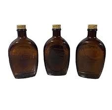 3 Vintage Log Cabin Syrup Brown Glass Embossed Bottles w/ Lid Dated 1776 | eBay