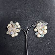 Vintage Marvella Faux Pearl and Aurora Borealis Cluster Clip ...