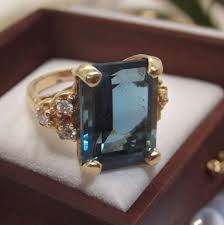 14k Solid Gold 8ct Emerald Cut Topaz Diamond Ring Size 6 ...