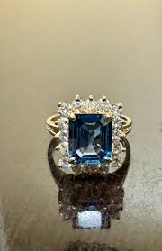 14K Yellow Gold Diamond 2.54 Carat Emerald Cut Blue Sapphire ...