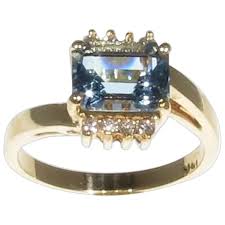 Emerald Cut Aquamarine and Diamond Ring. For Sale at Ruby Lane
