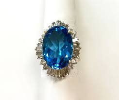 14k Yellow Gold Ring with 17ct Blue Topaz and 1.5cts natural ...