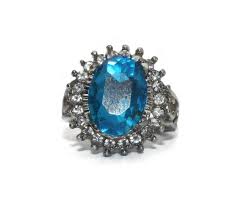 Vintage Silver Tone, Oval Faceted Blue Aquamarine Glass and ...